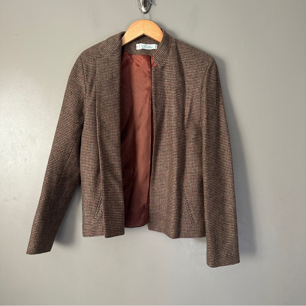 Vintage Prestige Boston Brown Houndstooth Women's Skirt Suit Set